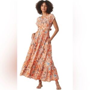 MISA Los Angeles Dana Mae Tangerine Floral Maxi Dress W/ Cut-Outs